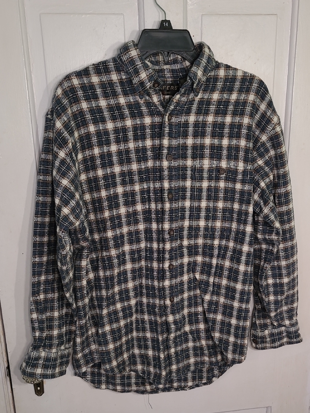 Reed & James Plaid Button-Up Shirt - Navy & Cream Size L